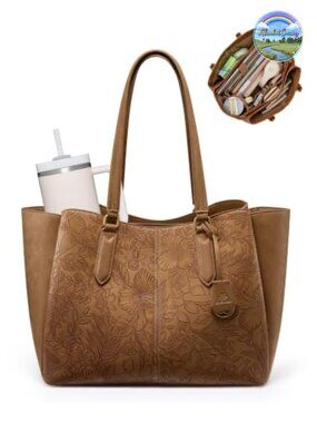 Faux Leather Laptop Tote Bag for Women 15.6 In Work Bags Triple Compartments